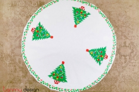 Christmas round table cloth included with 12 napkins-4 pine tree embroidery (size 230 cm)